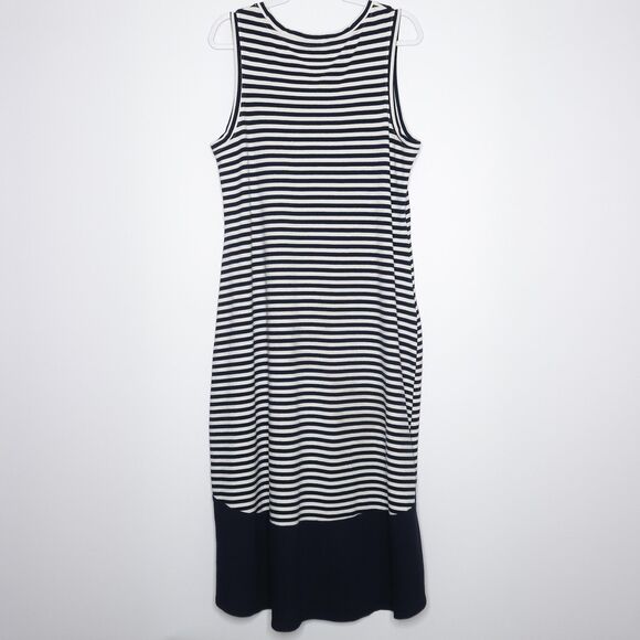 Time and Tru Dress Size XL Navy Blue Striped High Lo Maxi Vacation Resort‎ - Picture 6 of 7